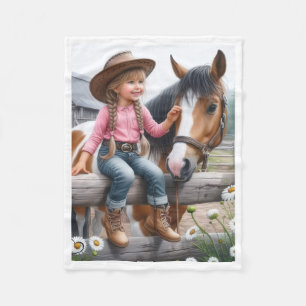 Cowgirl and Horse Sherpa Throw Fleece Blanket