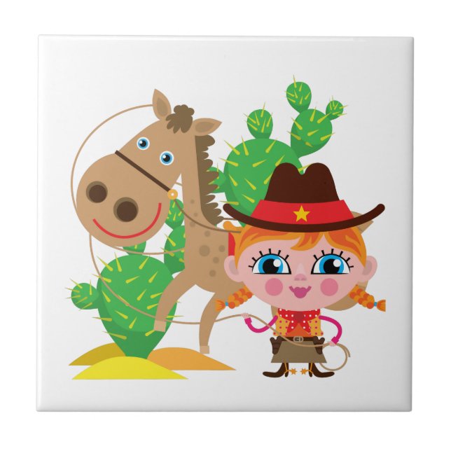 Cowgirl and Horse Tile (Front)