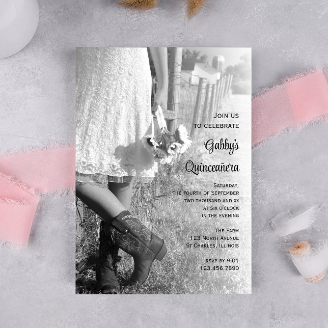 Cowgirl and Sunflowers Country Western Quinceañera Invitation (Creator Uploaded)