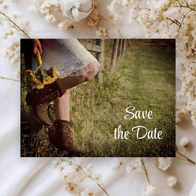 Cowgirl and Sunflowers Western Save the Date Announcement Postcard (Creator Uploaded)