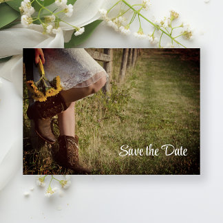 Cowgirl and Sunflowers Western Save the Date Invitation