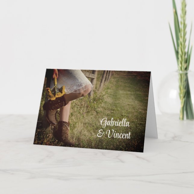 Cowgirl and Sunflowers Western Wedding Invitation (Front)