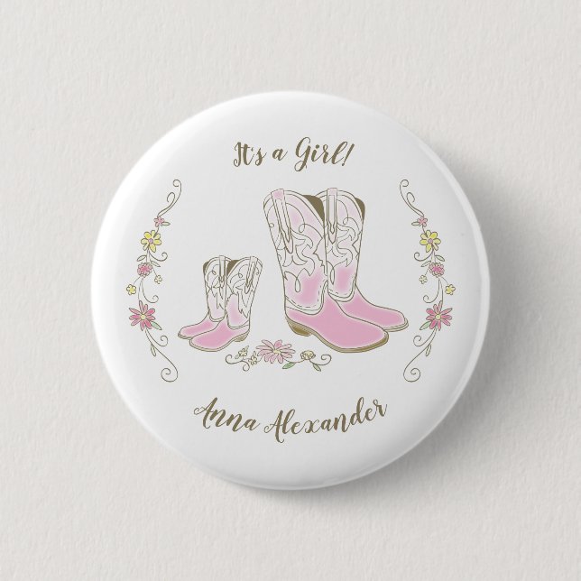 Cowgirl Baby Shower Country Western Pink Girl 2 Inch Round Button (Front)