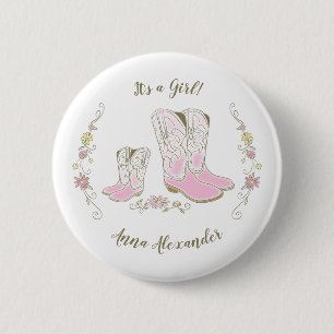 Cowgirl Baby Shower Country Western Pink Girl 2 Inch Round Button