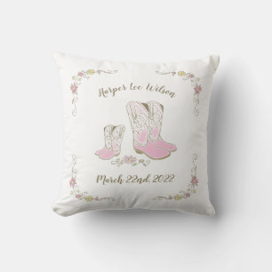 Cowgirl Baby Shower Country Western Pink Girl Throw Pillow
