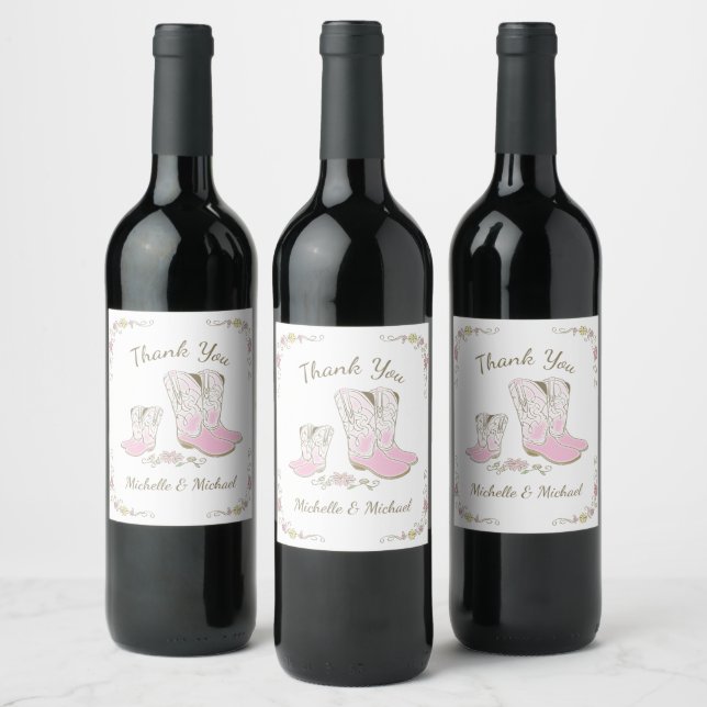 Cowgirl Baby Shower Country Western Pink Girl Wine Label (Bottles)