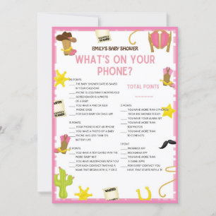 Cowgirl Baby Shower Game - Editable Name, 5x7 size Invitation