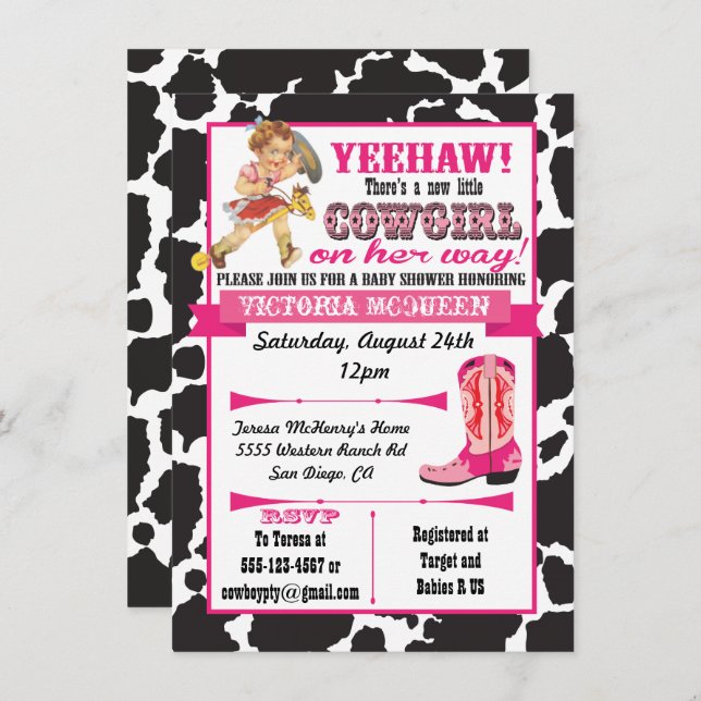 Cowgirl Baby Shower Invitation (Front/Back)