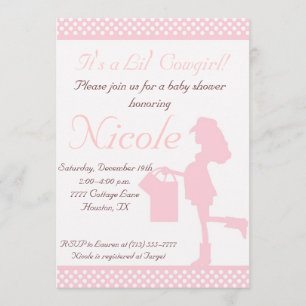 Cowgirl Baby Shower Invitation (Pink/White Dots)