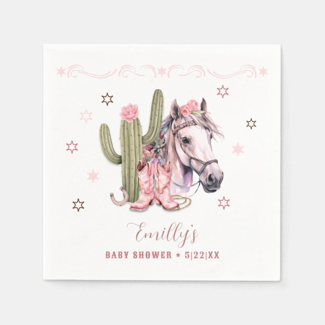 Cowgirl Baby Shower Napkins – Pink Western Theme (Front)