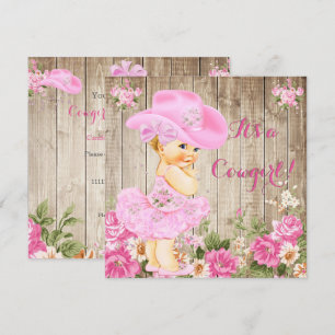 Cowgirl Baby Shower Pink Rustic Wood Girl Blonde Invitation