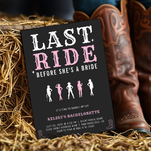 Cowgirl Bachelorette Party Last Ride Pink & Black Invitation