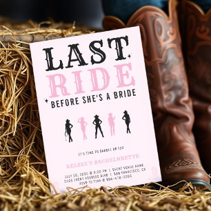 Cowgirl Bachelorette Party Last Ride Pink Invitation