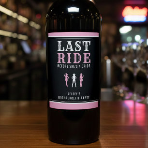 Cowgirl Bachelorette Party Last Ride Pink Wine Label