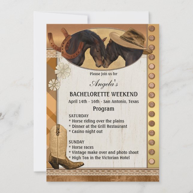 Cowgirl Bachelorette Weekend Program Invitation (Front)