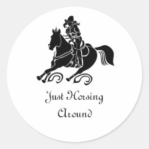 CowGirl Barrel Racing Black Silhouette Classic Round Sticker