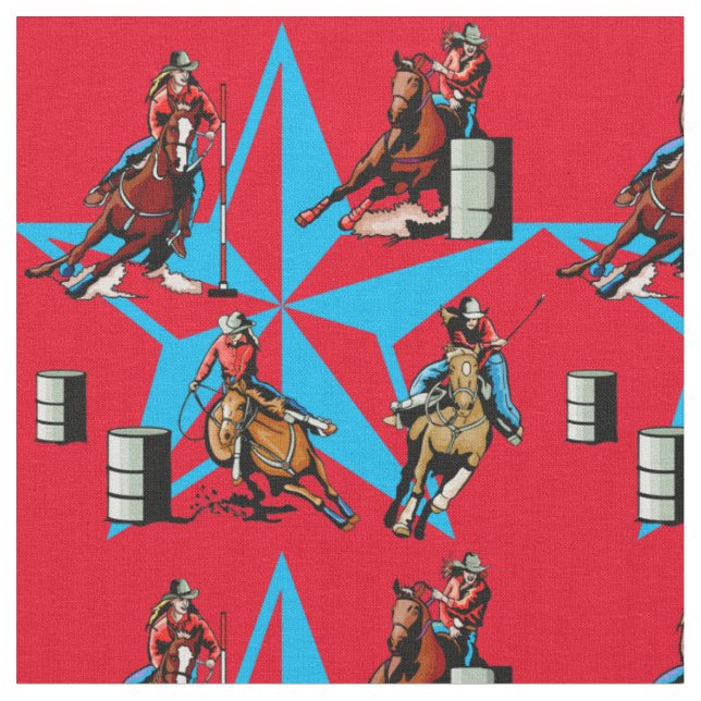 Cowgirl Barrel Racing Pole Bending Rodeo Fabric (Close Up)