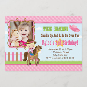 Cowgirl Birthday Invitation 5x7 Card Blonde