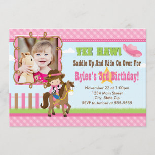 Cowgirl Birthday Invitation 5x7 Card Brunette