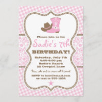 Cowgirl Birthday Invitation, Pink Brown Paisley