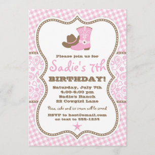 Cowgirl Birthday Invitation, Pink Brown Paisley Invitation