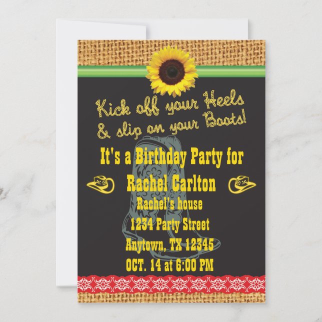 Cowgirl Birthday Party Invitation (Front)