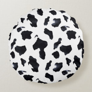 Cowgirl Black White Cow Print   Round Pillow