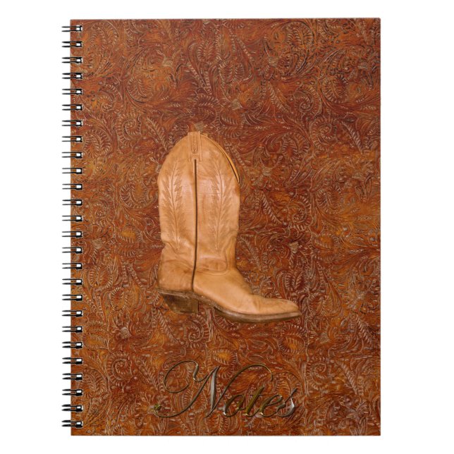 Cowgirl Boot on Western-style Faux Tooled Leather Notebook (Front)