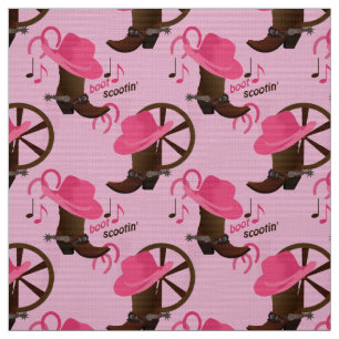Cowgirl Boot Scootin Design Pink Fabric