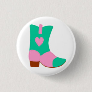 Cowgirl Boot with heart design 1 Inch Round Button