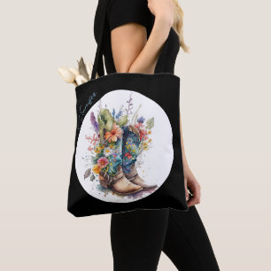 Cowgirl Boots and Wildflowers Personalized Tote Bag