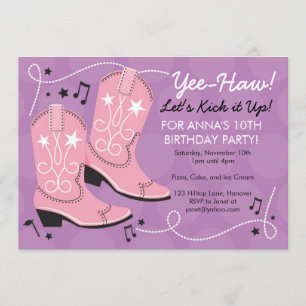 Cowgirl Boots Birthday Party Invitations