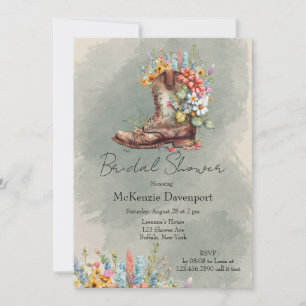 Cowgirl Boots Bluebonnets Daisy  Bridal Shower Invitation
