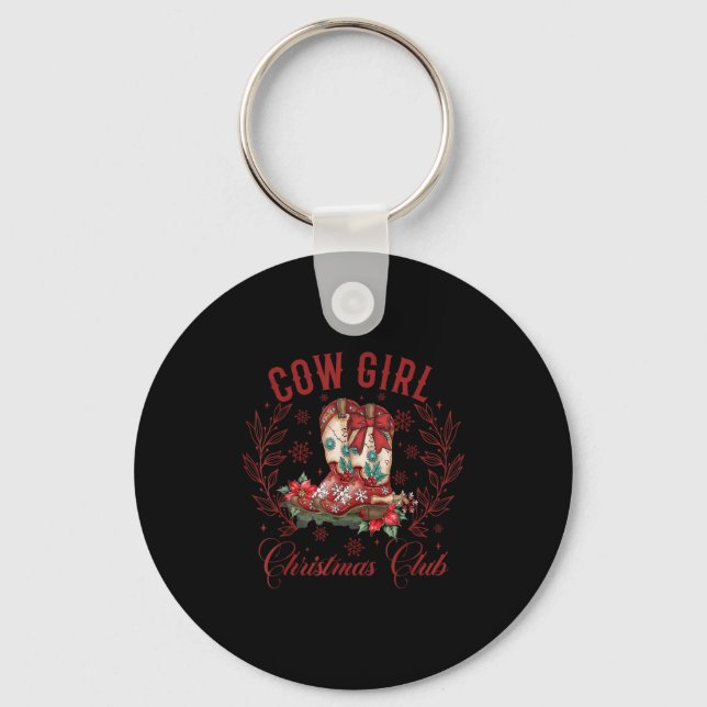 Cowgirl Boots Coquette Xmas Bow Western Howdy Chri Keychain (Front)