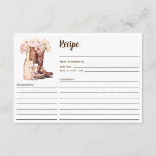 Cowgirl Boots Country Peonies Bridal Shower RECIPE Enclosure Card