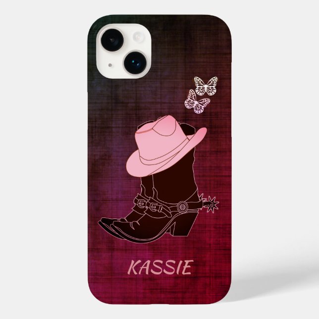 Cowgirl Boots Hat Butterfly Burgundy Personalized Case-Mate iPhone Case (Back)