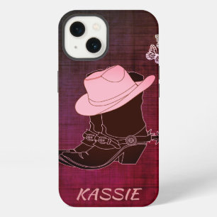 Cowgirl Boots Hat Butterfly Burgundy Personalized iPhone 13 Case