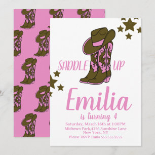 Cowgirl Boots Horse Themed Birthday Pink Invitation