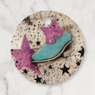 Cowgirl Boots Star Studded Retro Pattern Favour Tags