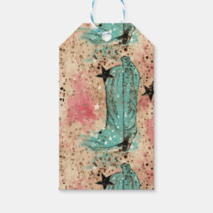 Cowgirl Boots Stars Dots Retro Pattern Gift Tags