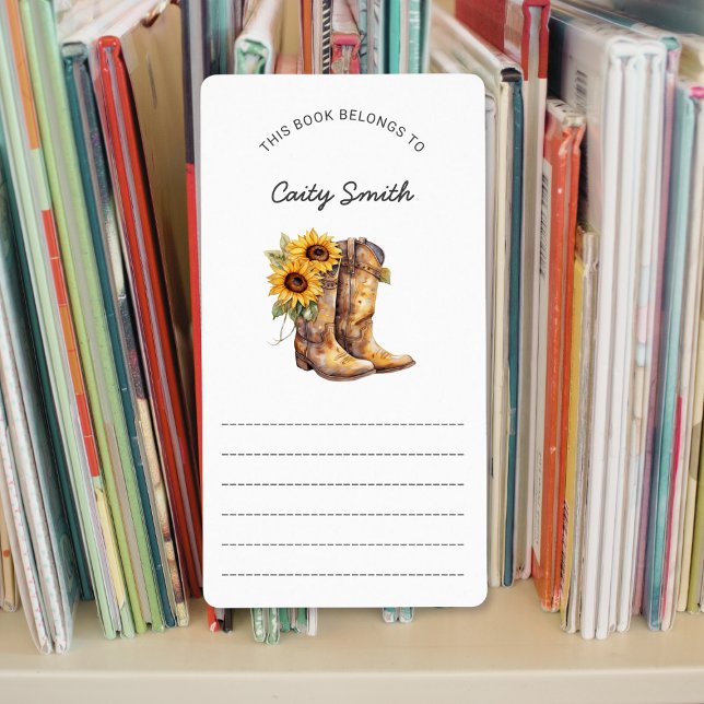 Cowgirl Boots sunflowers library bookplates (Creator Uploaded)