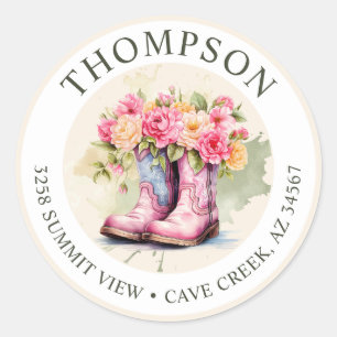 Cowgirl Boots With Flowers Return Address Labels