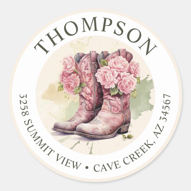 Cowgirl Boots With Flowers Return Address Labels (Front)