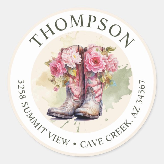 Cowgirl Boots With Flowers Return Address Labels (Front)