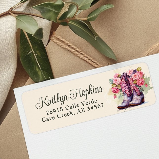 Cowgirl Boots With Flowers Return Address Labels (Creator Uploaded)