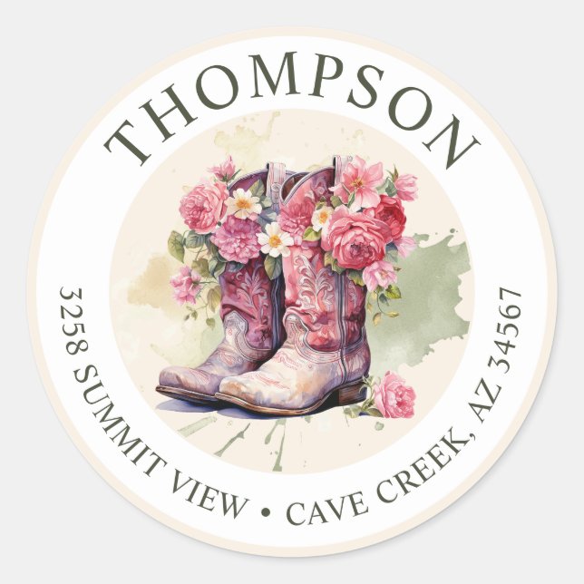 Cowgirl Boots With Flowers Return Address Labels (Front)