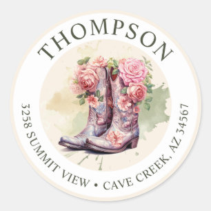Cowgirl Boots With Flowers Return Address Labels