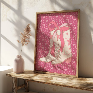 Cowgirl Boots with Pink Ribbon Coquette Art Print