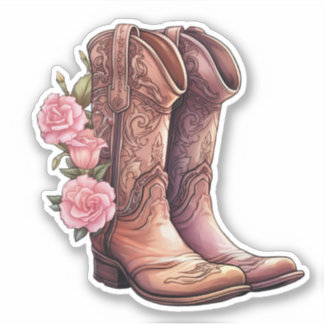 Cowgirl Boots with Pink Roses Stickers