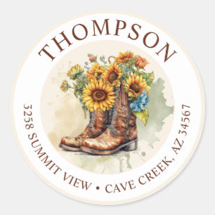 Cowgirl Boots With Sunflowers Return Address Label